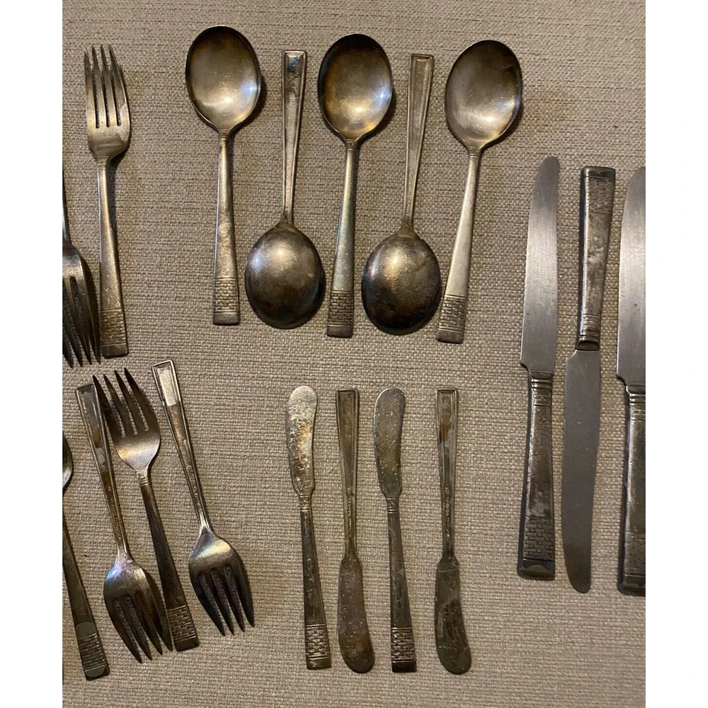 Vtg National Silver Co Silverware King Edward Cavalcade 22 Pc Set Antique